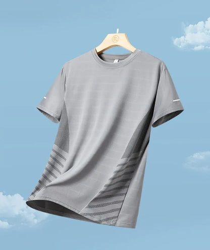 Men’s Ice Silk Running T-Shirt – Quick-Dry, Breathable Mesh, Moisture-Wicking Sports Tee with Reflective Print – Plus Size M–5XL
