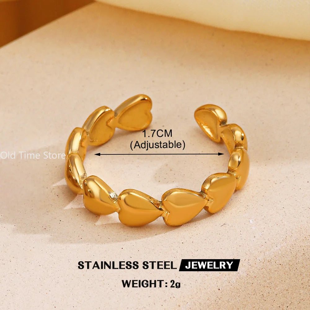 Simple Geometric Heart Ring Gold Plated 304 Stainless Steel Open Rings For Women