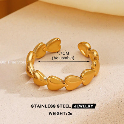 Simple Geometric Heart Ring Gold Plated 304 Stainless Steel Open Rings For Women
