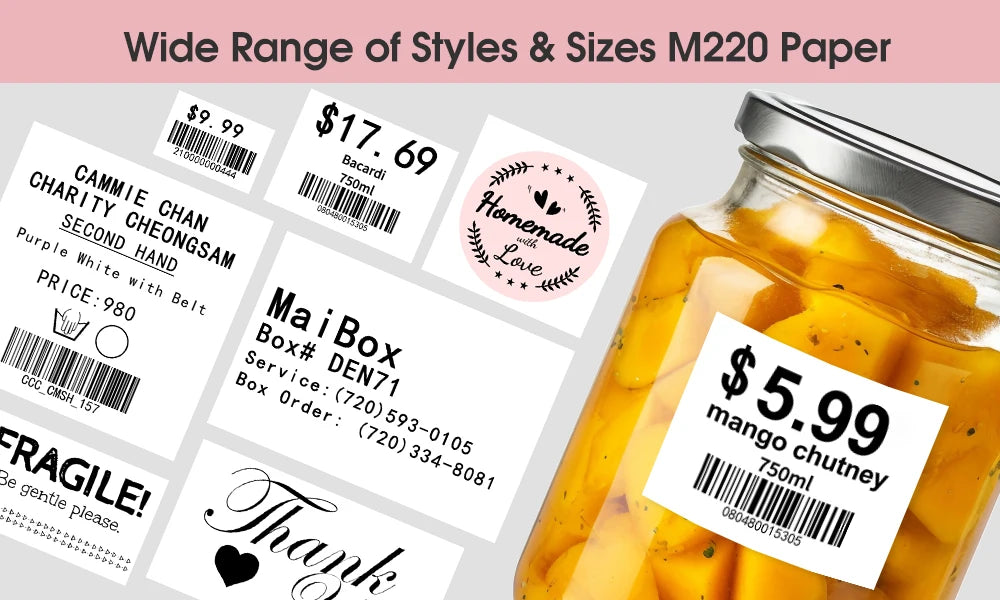 Phomemo Label Printer M220 Label Maker Mini Barcode Label Printer Wireless Portable Sticker Label Maker Machine for Address