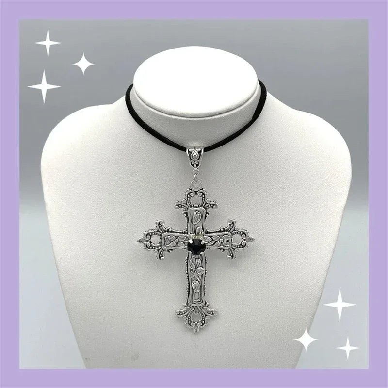 Limited Black Velvet Cross Bead Necklace for Women, Gothic Choker, Grunge, Gorgeous Jewelry, Punk Gift, Statement Goth, New