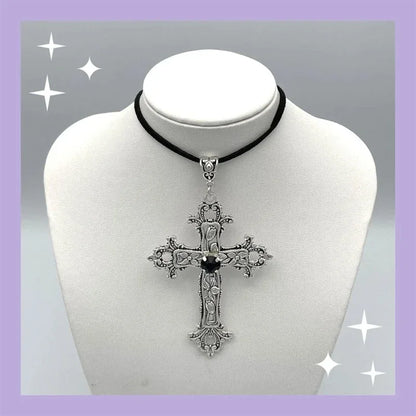 Limited Black Velvet Cross Bead Necklace for Women, Gothic Choker, Grunge, Gorgeous Jewelry, Punk Gift, Statement Goth, New