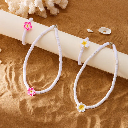 Bohemian Polymer Clay Beads Flower Necklace for Women Handmade Woven Rope Chain Necklace Summer Beach Jewelry Y2K Accessories
