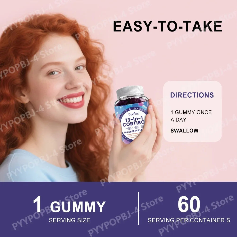 Cortisol Gummies 13-in-1 with Vitamin B6 & B12 – Stress Relief, Focus & Cortisol Detox Support – Vegan, Sugar-Free