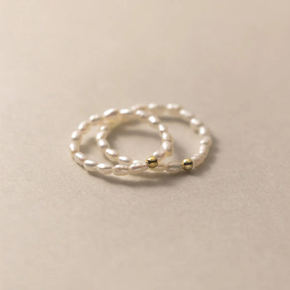 3-4mm Natural Freshwater Pearls Elastic Ring Mini Rice Shape Beads Silver Fashion Jewelry Hot Style for Women