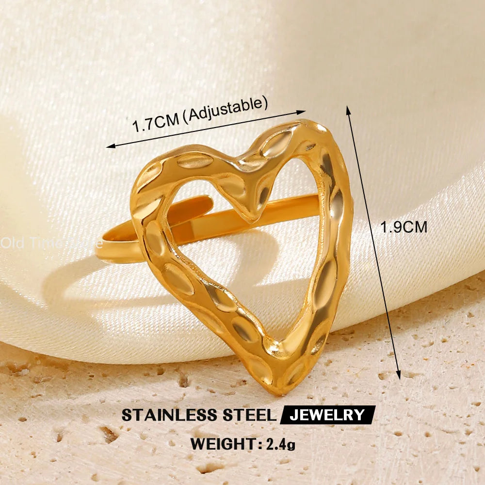 Simple Geometric Heart Ring Gold Plated 304 Stainless Steel Open Rings For Women
