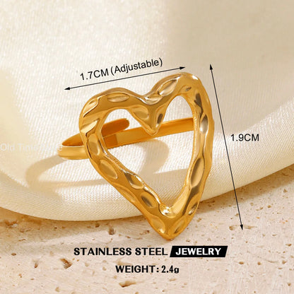 Simple Geometric Heart Ring Gold Plated 304 Stainless Steel Open Rings For Women