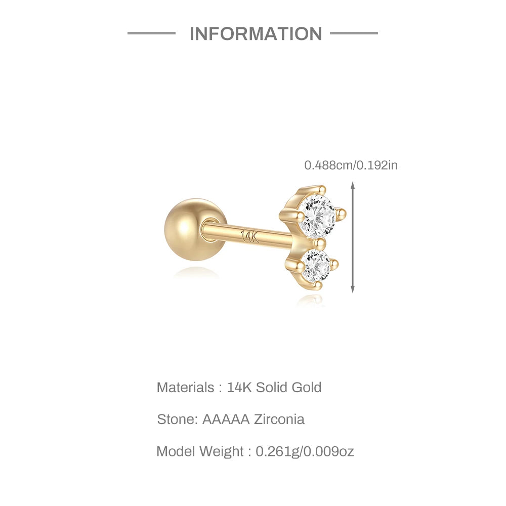 Aide Plata 100% Real 14K Solid Gold 5/6.5/8mm Length Stud Earring Simple Design Piercing Ear Bone Ear Studs DIY Vintage Jewelry