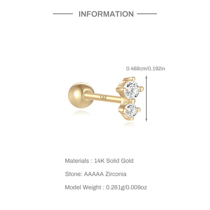 Aide Plata 100% Real 14K Solid Gold 5/6.5/8mm Length Stud Earring Simple Design Piercing Ear Bone Ear Studs DIY Vintage Jewelry