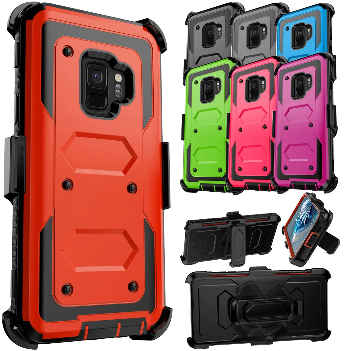 Samsung Galaxy S9 / S9+ Rugged Heavy-Duty Phone Case with Belt Clip Holster – 7 Colors