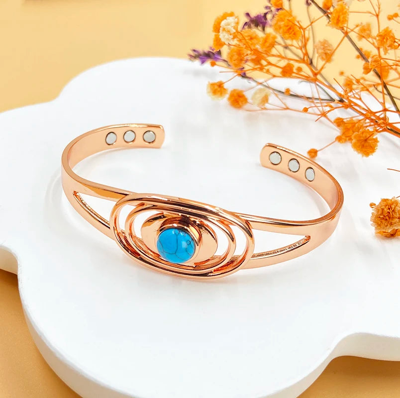 Pure Copper Magnetic Bracelet for Women, Turquoise Inlay, Adjustable Sizing, Perfect Mother's Day Christmas Gift Jewelry