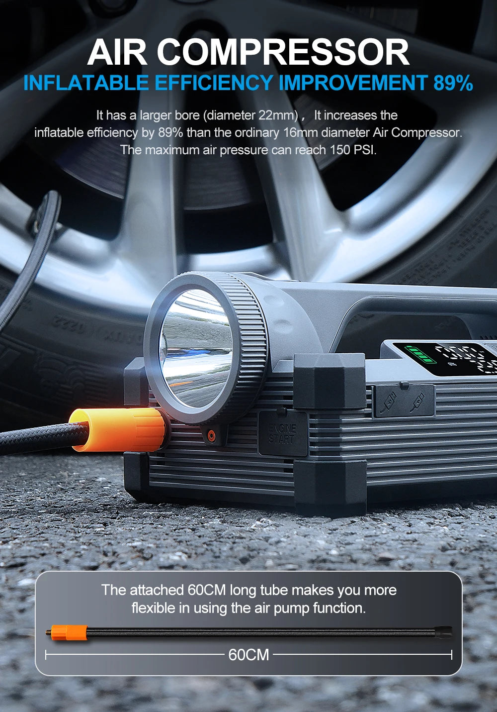 Camason portable Air pump compressor car electric bicycle tyre inflator with Car Jump Starter Camping lamp Flashlight Power Bank