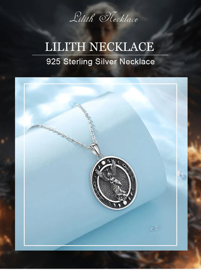 Eudora 925 Sterling Silver Lilith Goddess Sigil Necklace for Women Man Vintage Moon Phase Amulet Pendant Personality Jewelry Gif
