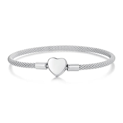 WOSTU 925 Sterling Silver Vintage Rose Flower Love Heart Bangle Bracelet Fit DIY Bracelets Women Valentine Mother's Day Gift