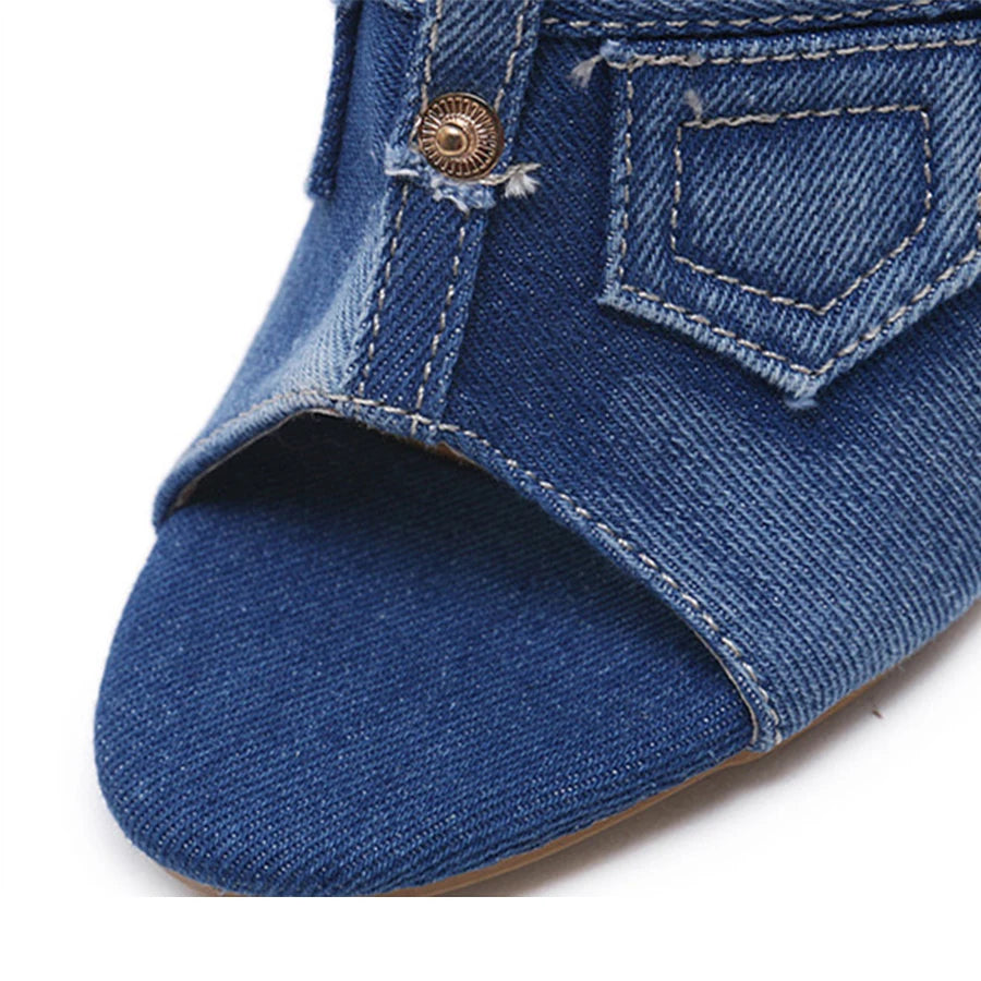 Pearl Thick Heel Women's Denim Sandals | Open Toe High Heels, Sizes 4.5-10 | Origin Zero