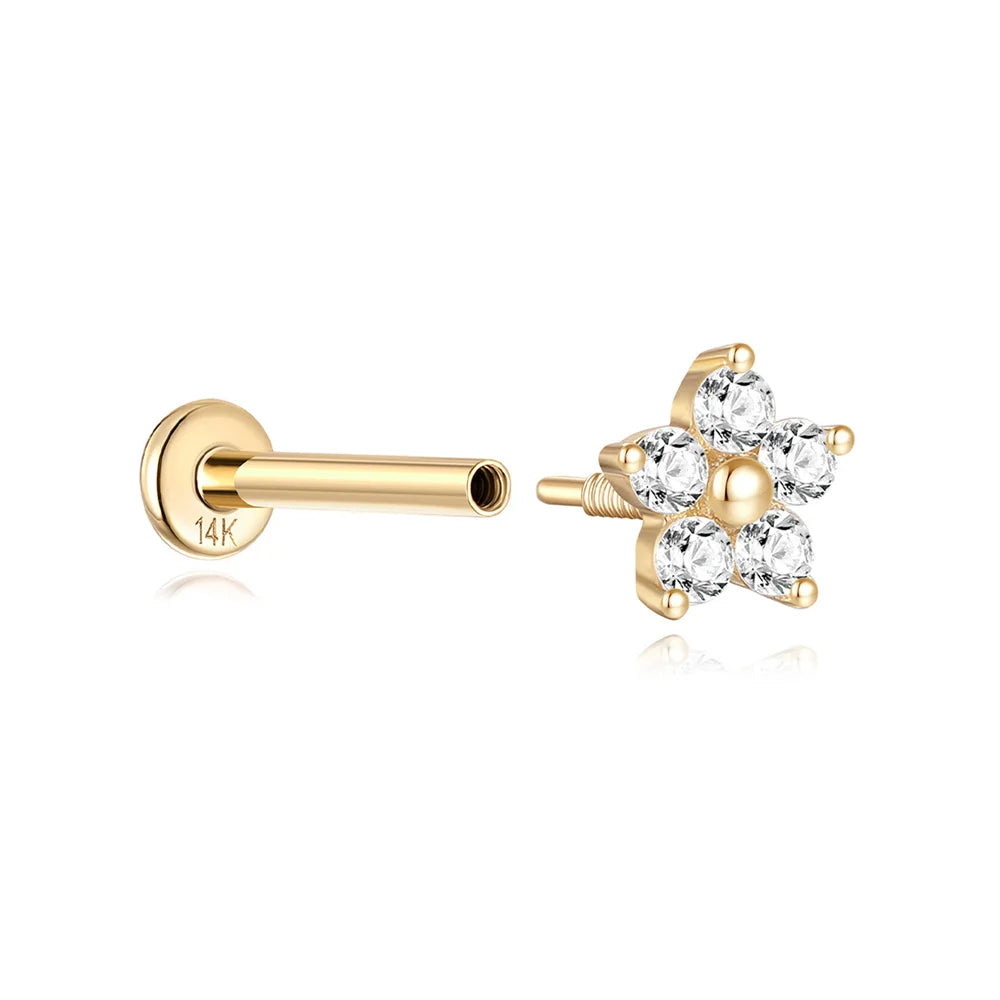 Aide Plata 100% Real 14K Solid Gold 5/6.5/8mm Length Stud Earring Simple Design Piercing Ear Bone Ear Studs DIY Vintage Jewelry