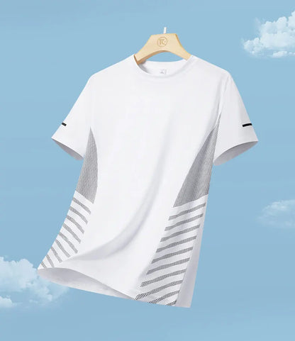 Men’s Ice Silk Running T-Shirt – Quick-Dry, Breathable Mesh, Moisture-Wicking Sports Tee with Reflective Print – Plus Size M–5XL
