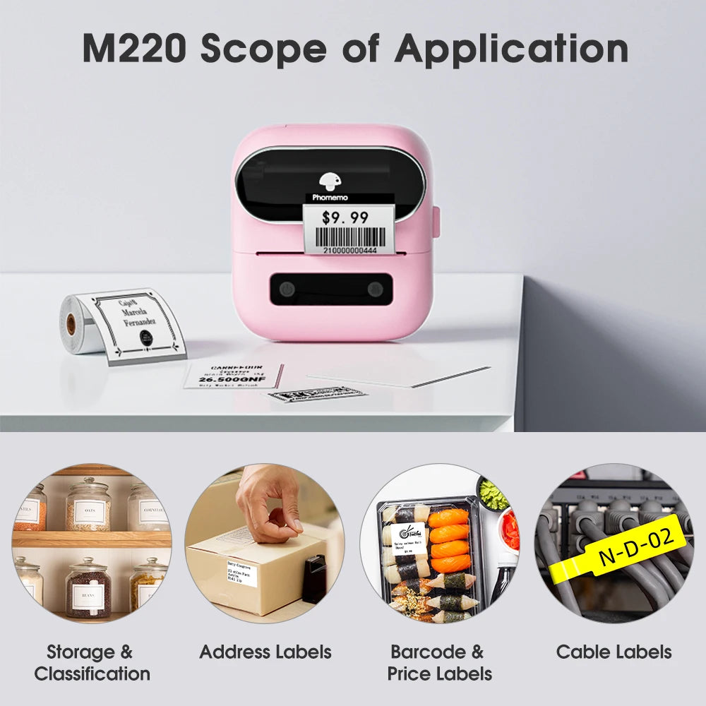 Phomemo Label Printer M220 Label Maker Mini Barcode Label Printer Wireless Portable Sticker Label Maker Machine for Address