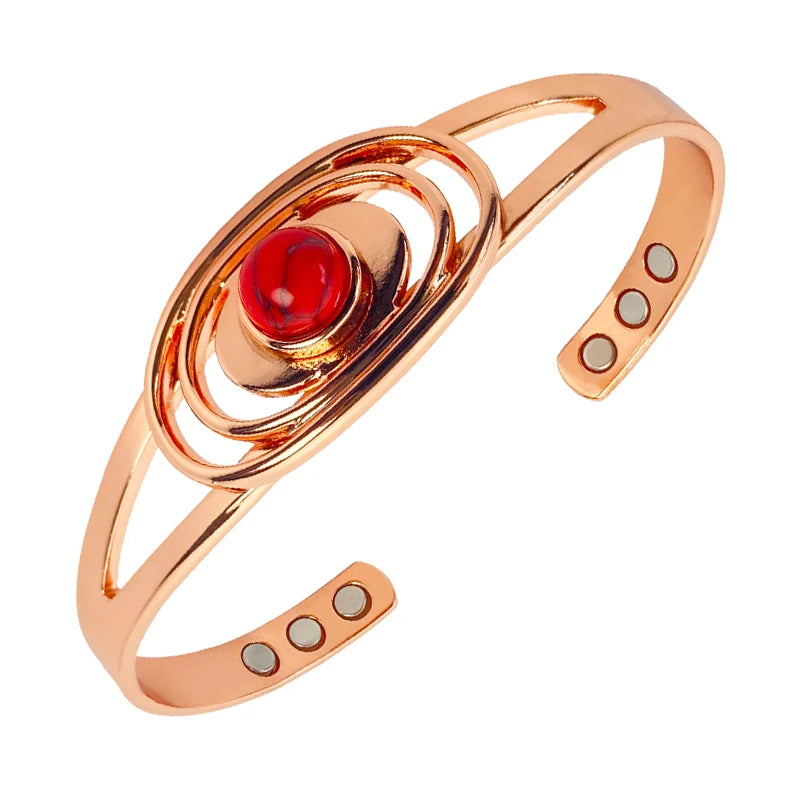 Pure Copper Magnetic Bracelet for Women, Turquoise Inlay, Adjustable Sizing, Perfect Mother's Day Christmas Gift Jewelry