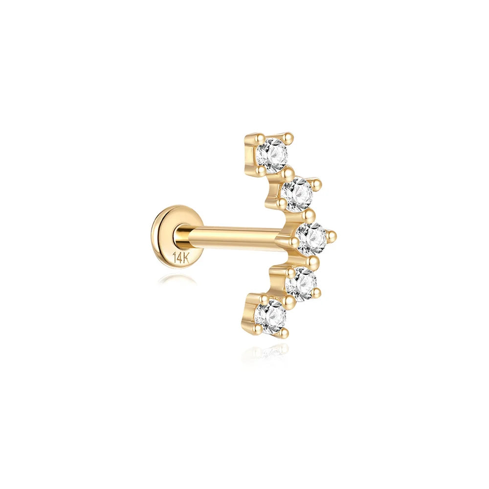 Aide Plata 100% Real 14K Solid Gold 5/6.5/8mm Length Stud Earring Simple Design Piercing Ear Bone Ear Studs DIY Vintage Jewelry