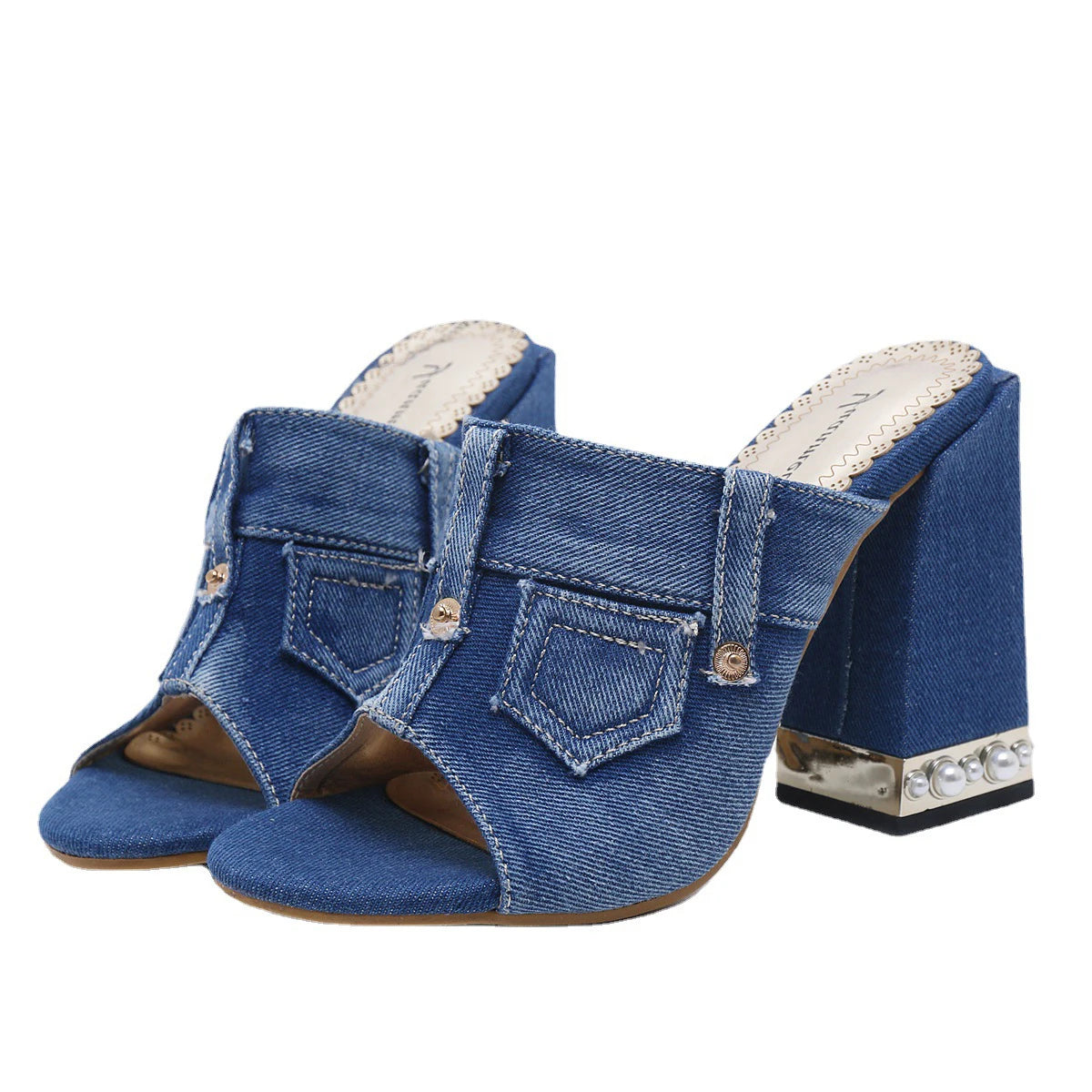 Pearl Thick Heel Women's Denim Sandals | Open Toe High Heels, Sizes 4.5-10 | Origin Zero