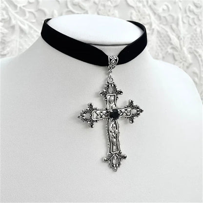 Limited Black Velvet Cross Bead Necklace for Women, Gothic Choker, Grunge, Gorgeous Jewelry, Punk Gift, Statement Goth, New