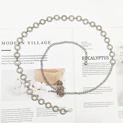 Elegant Round Metal Belt For Women Retro Gold Silver Carved Hollow Out Waistband Fashion Dress Decoration