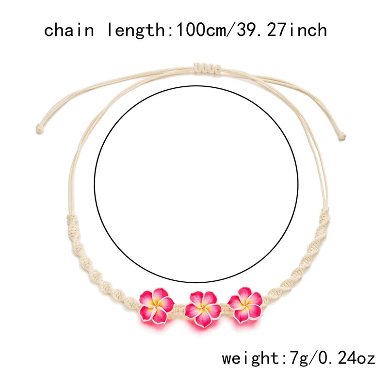Bohemian Polymer Clay Beads Flower Necklace for Women Handmade Woven Rope Chain Necklace Summer Beach Jewelry Y2K Accessories