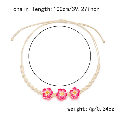 Bohemian Polymer Clay Beads Flower Necklace for Women Handmade Woven Rope Chain Necklace Summer Beach Jewelry Y2K Accessories