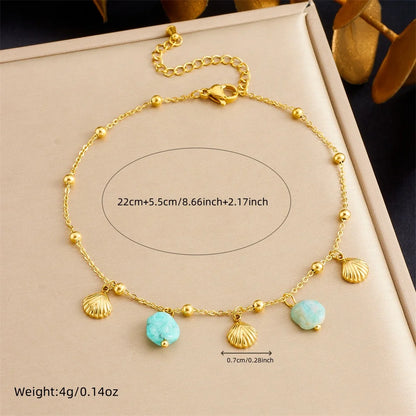 Stainless Steel Dolphin Scallop Natural Stone Anklets For Women New Sea Ocean Series Foot Chains Jewelry Gift
