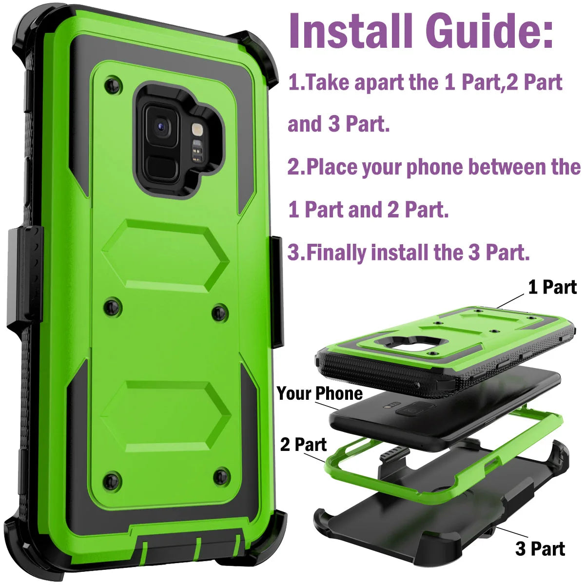 Samsung Galaxy S9 / S9+ Rugged Heavy-Duty Phone Case with Belt Clip Holster – 7 Colors