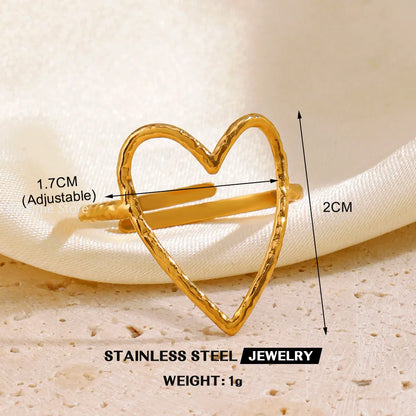 Simple Geometric Heart Ring Gold Plated 304 Stainless Steel Open Rings For Women