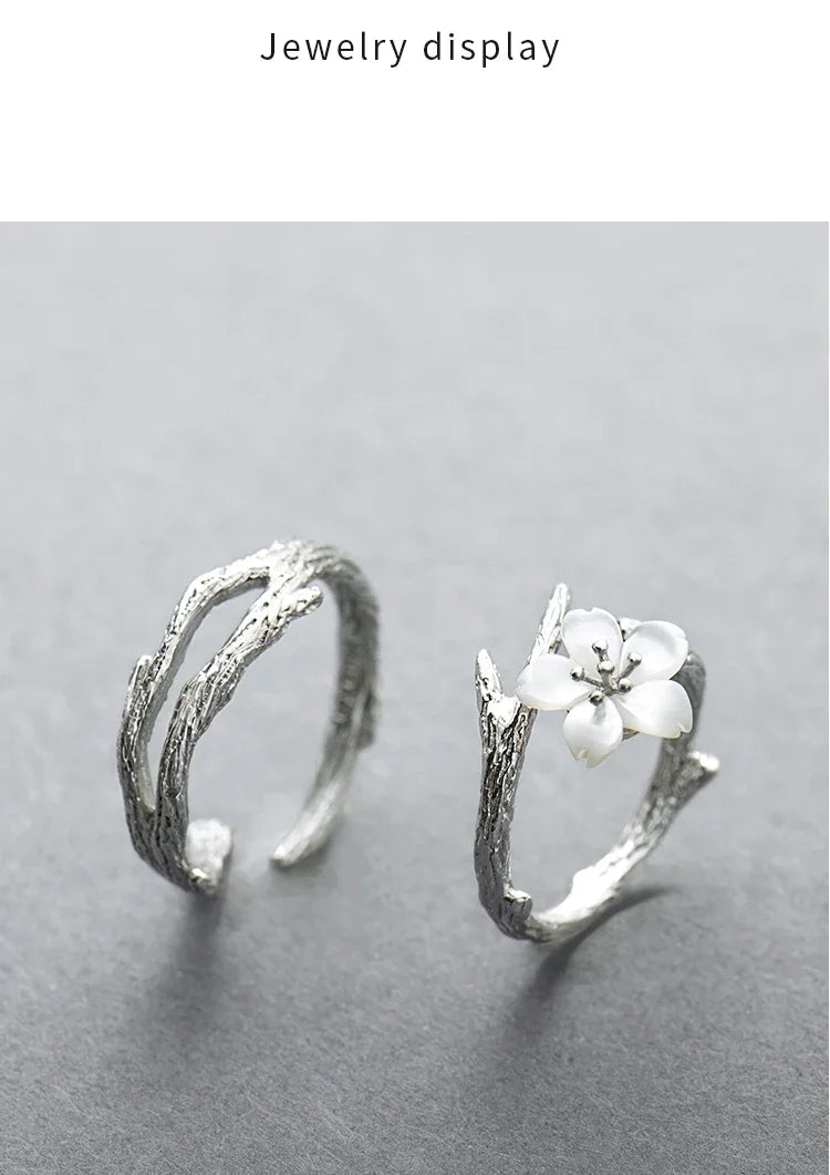 Thaya White Cherry Blossom Silver Rings s925 Silver Natural Pearl Shell Flower Rings for Women Elegant Ladies Jewelry For Couple