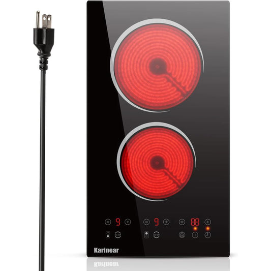Karinear 110V 2-Burner Electric Cooktop | 12" Plug-In Ceramic Countertop | Origin Zero