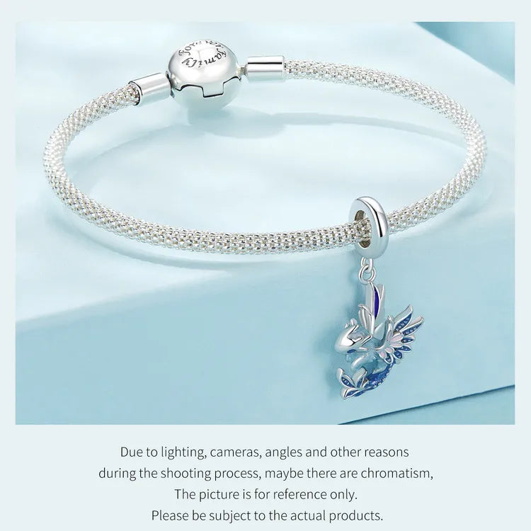 Sterling Silver Enamel Flying Dragon Star Pendant Heart Love Supermom Charm Fit DIY Bracelet Gift for Mother's Day