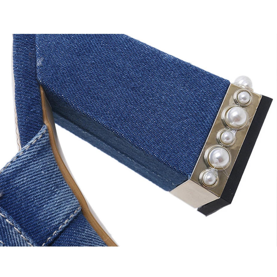 Pearl Thick Heel Women's Denim Sandals | Open Toe High Heels, Sizes 4.5-10 | Origin Zero