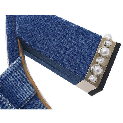 Pearl Thick Heel Women's Denim Sandals | Open Toe High Heels, Sizes 4.5-10 | Origin Zero