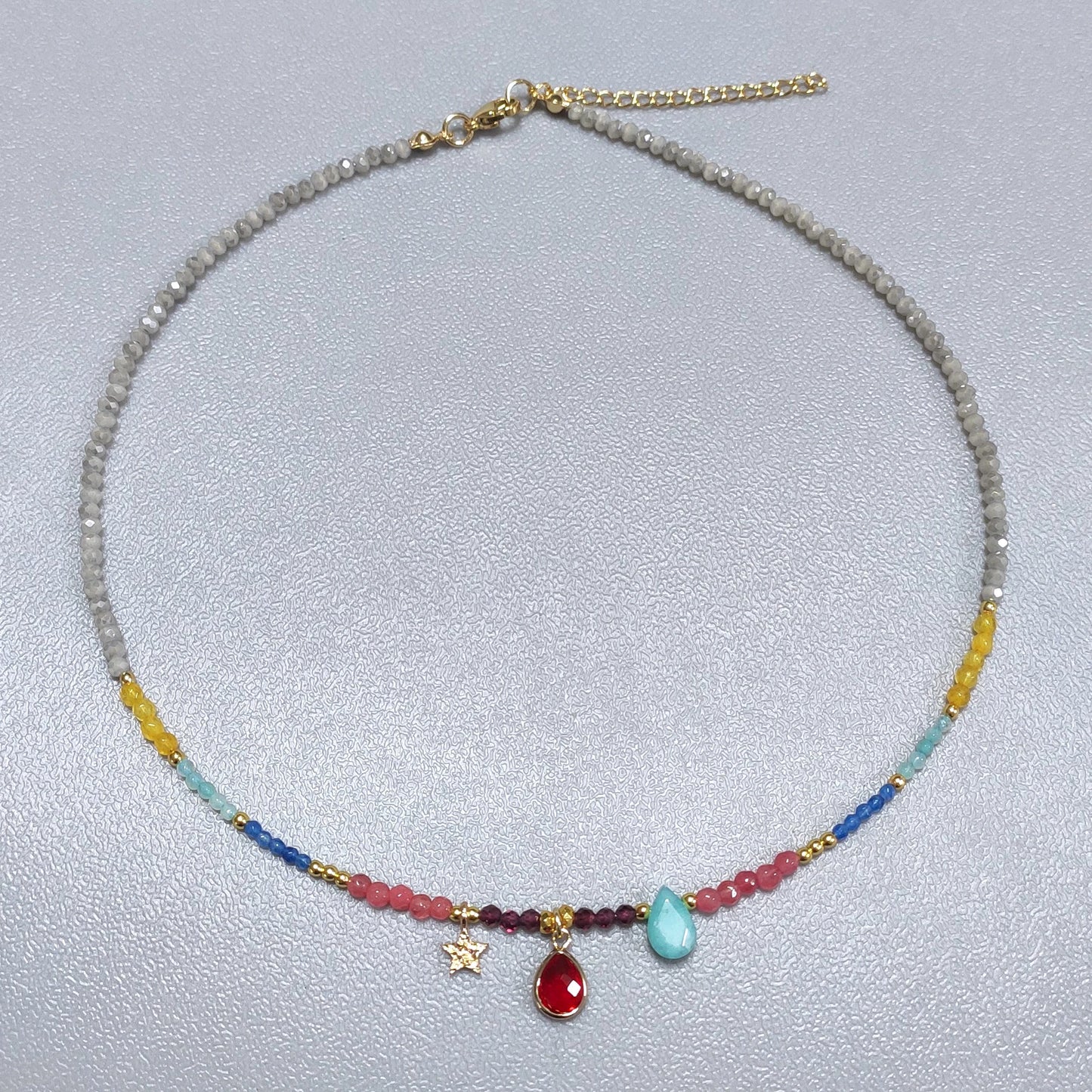 Bohemian Fashion Colorful Natural Stone Beaded Collar New Water Drop Pendant Jewelry Mother's Day Gift