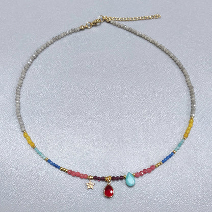 Bohemian Fashion Colorful Natural Stone Beaded Collar New Water Drop Pendant Jewelry Mother's Day Gift