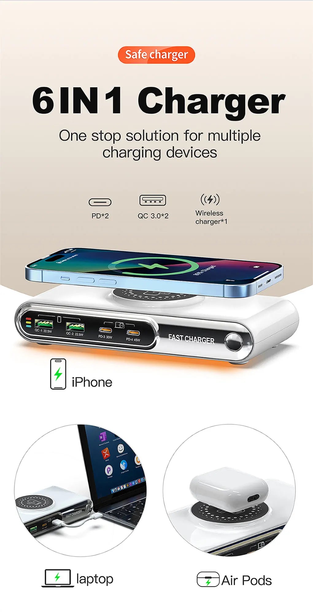 72W 4-Port Wireless Charger | PD+QC Fast Charge for iPhone, MacBook & More | Origin Zero