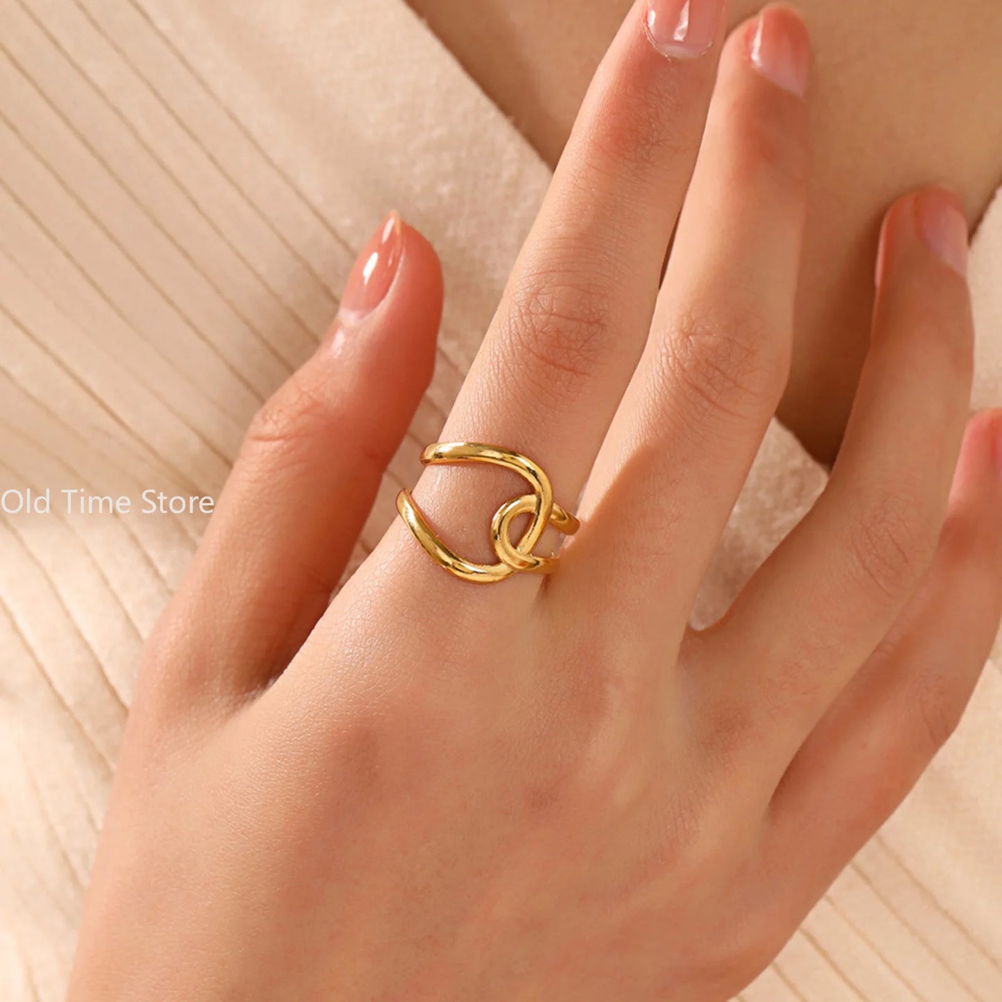 Simple Geometric Heart Ring Gold Plated 304 Stainless Steel Open Rings For Women