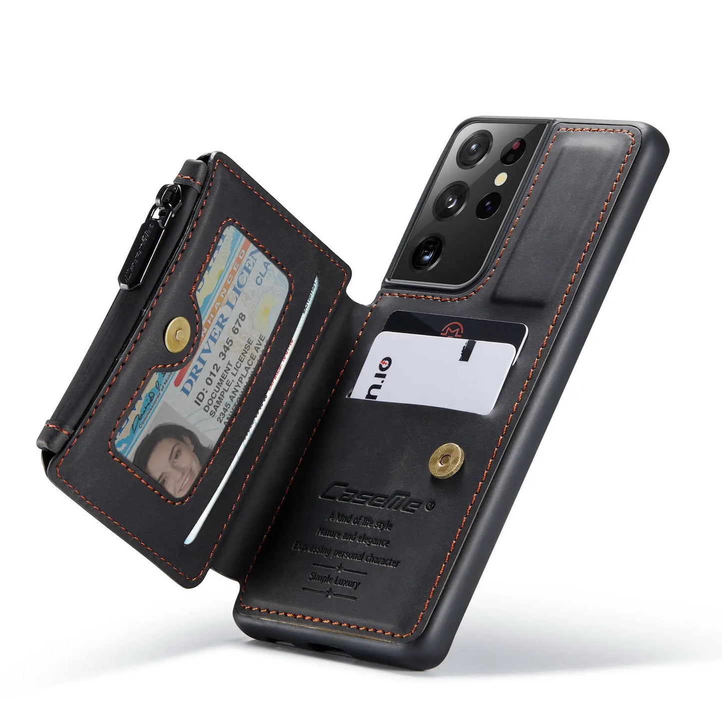 Samsung Galaxy S21 / S21+ / S21 Ultra Leather Wallet Case – Card Slots, Zipper Pocket & Kickstand