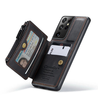 Samsung Galaxy S21 / S21+ / S21 Ultra Leather Wallet Case – Card Slots, Zipper Pocket & Kickstand
