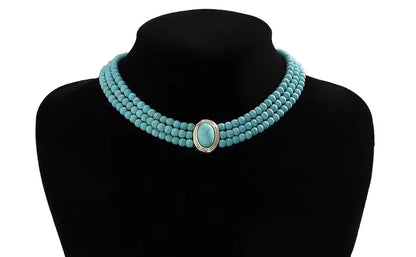 Turquoise Choker Necklace Women 3 Layers Multi Strands Necklace 20s Turquoise Bib Pendant Choker Party Jewelry Mother's Day Gift
