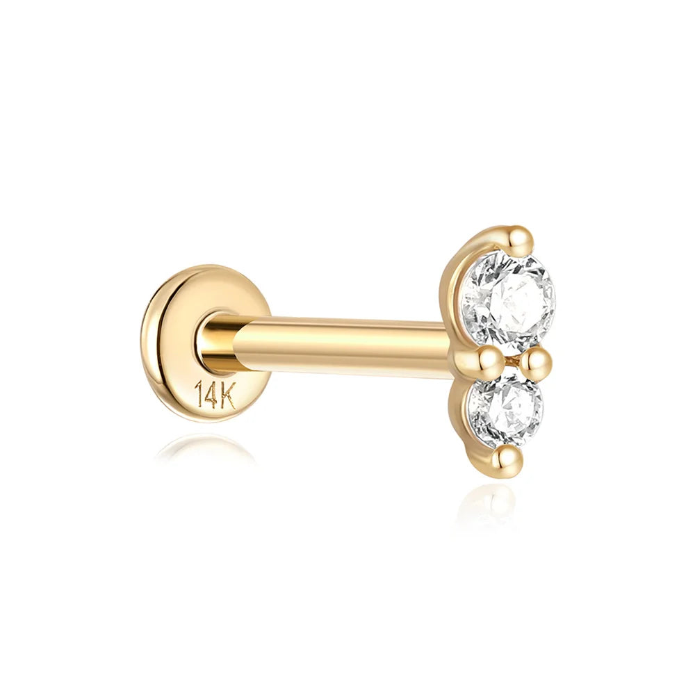 Aide Plata 100% Real 14K Solid Gold 5/6.5/8mm Length Stud Earring Simple Design Piercing Ear Bone Ear Studs DIY Vintage Jewelry