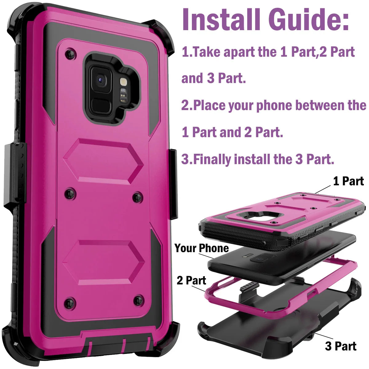 Samsung Galaxy S9 / S9+ Rugged Heavy-Duty Phone Case with Belt Clip Holster – 7 Colors