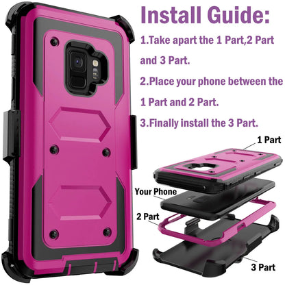 Samsung Galaxy S9 / S9+ Rugged Heavy-Duty Phone Case with Belt Clip Holster – 7 Colors