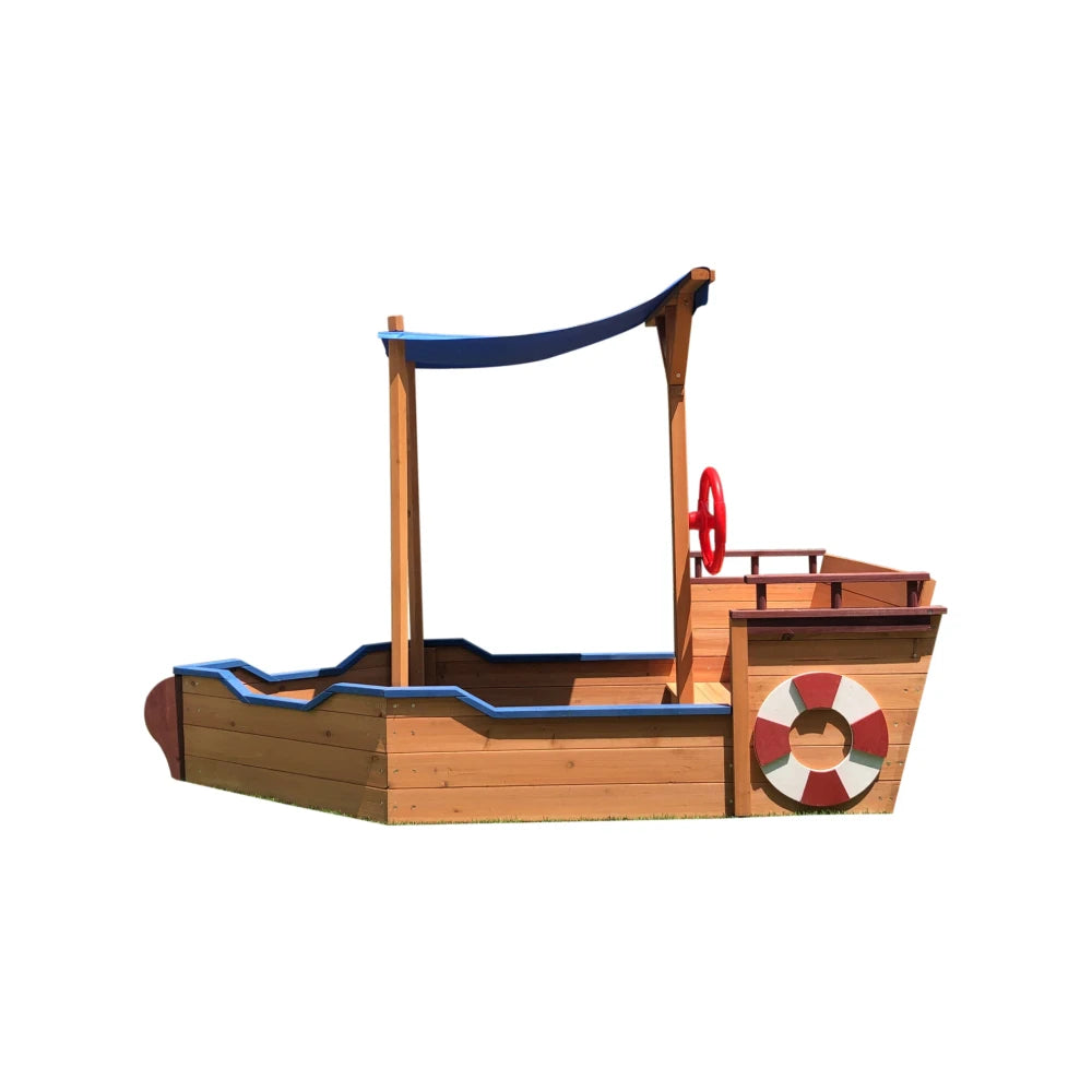 Outsunny Pirate Ship Sandbox | Wooden Outdoor Toy for Kids Ages 3-8