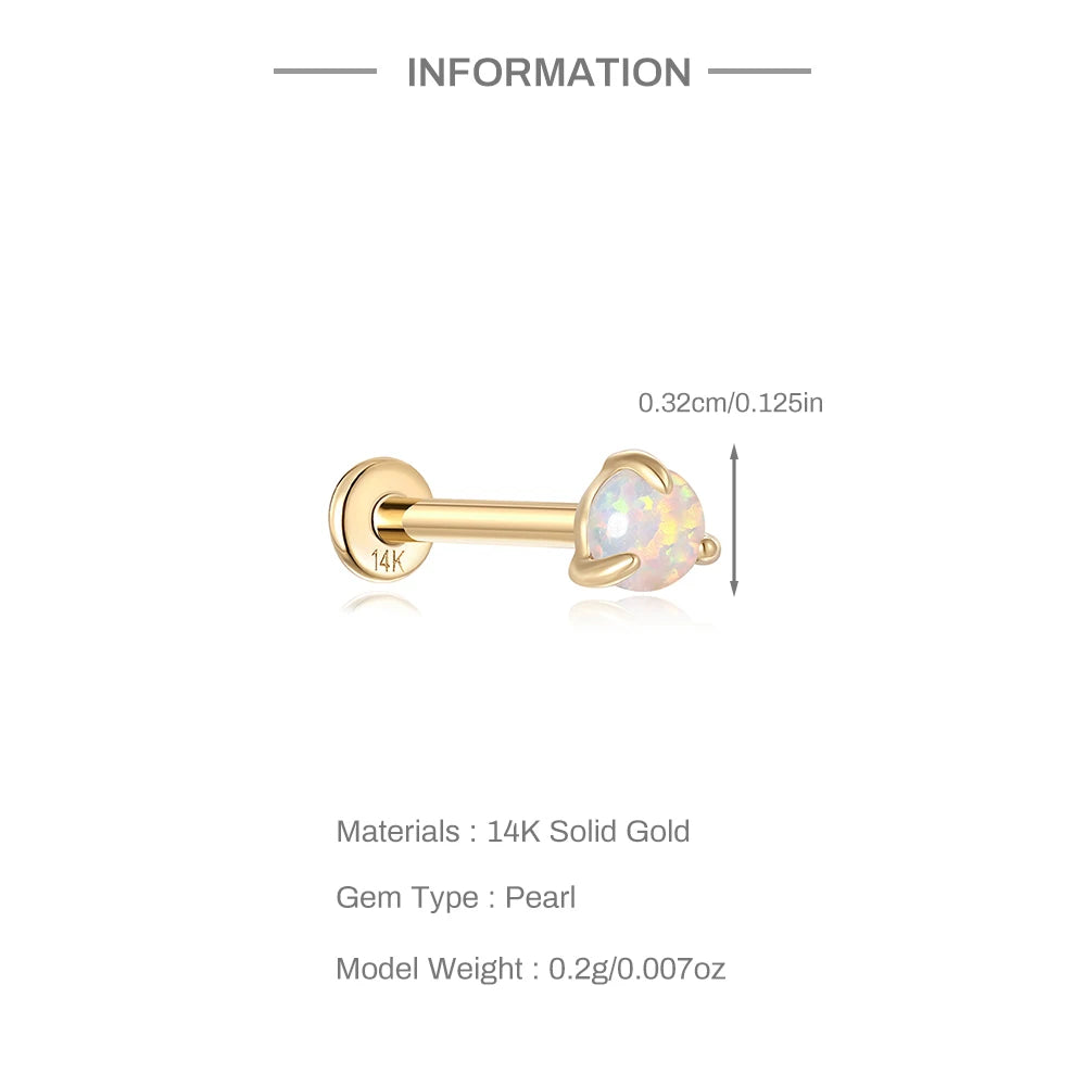 Aide Plata 100% Real 14K Solid Gold 5/6.5/8mm Length Stud Earring Simple Design Piercing Ear Bone Ear Studs DIY Vintage Jewelry
