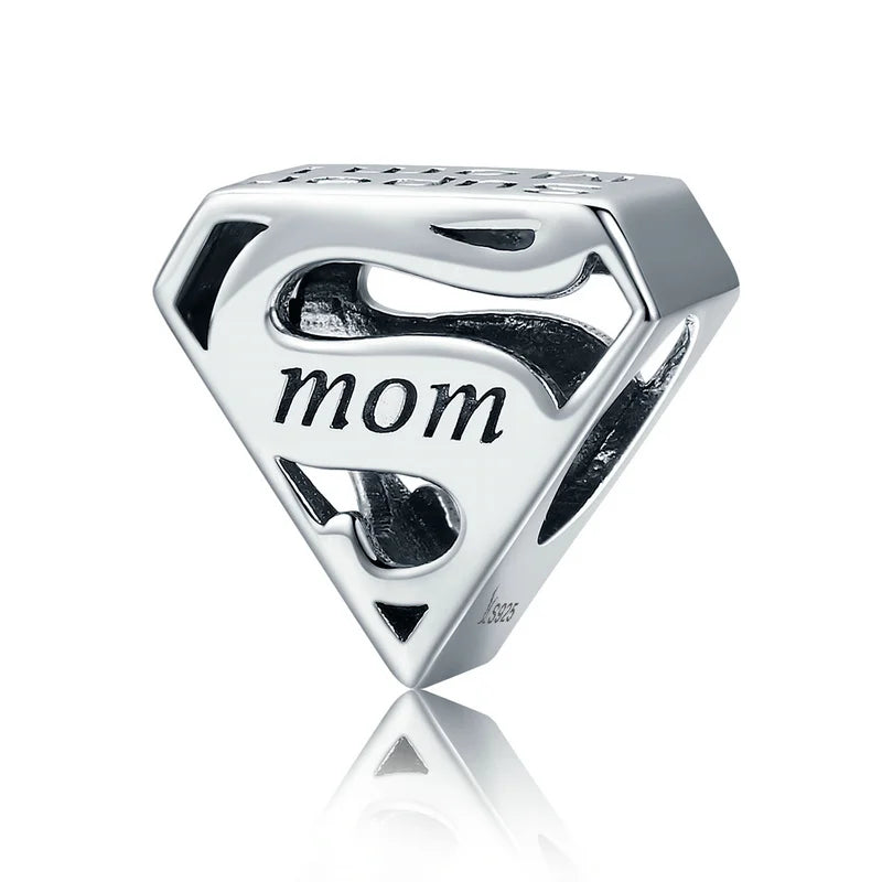 Sterling Silver Enamel Flying Dragon Star Pendant Heart Love Supermom Charm Fit DIY Bracelet Gift for Mother's Day